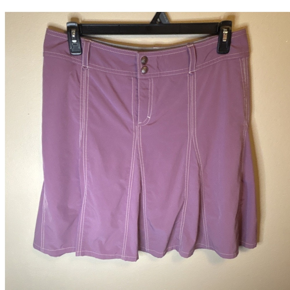 Athleta Purple Solid Athletic Golf Shorts Nylon Spandex Button Pockets Women's